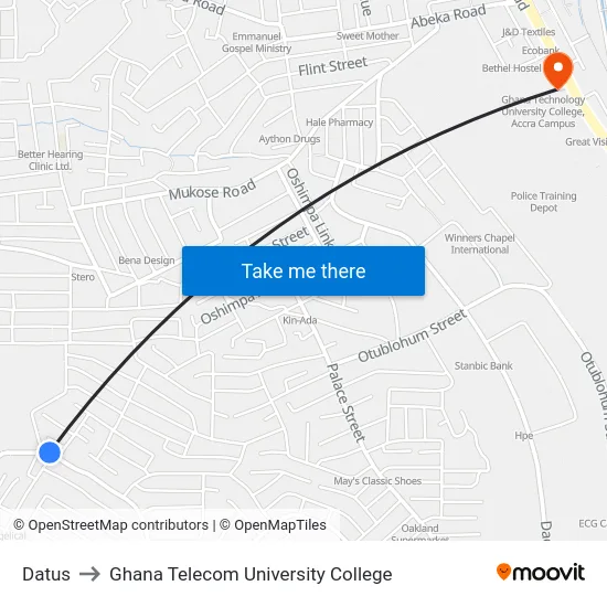 Datus to Ghana Telecom University College map