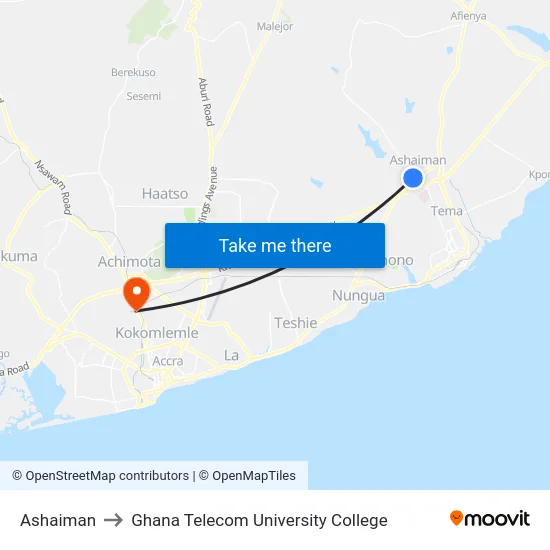 Ashaiman to Ghana Telecom University College map