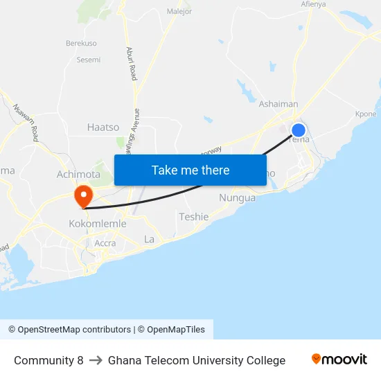 Community 8 to Ghana Telecom University College map