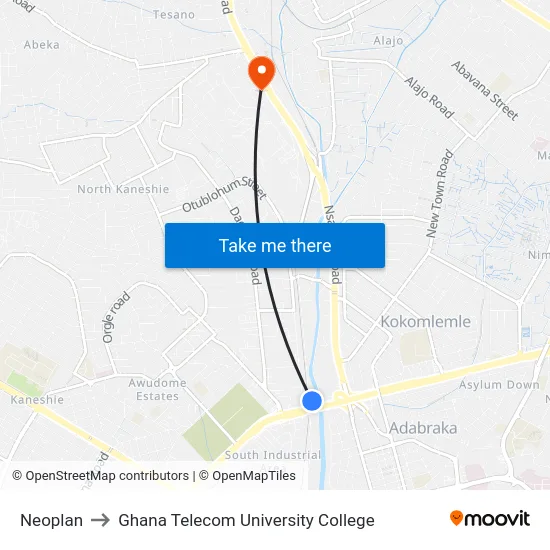 Neoplan to Ghana Telecom University College map