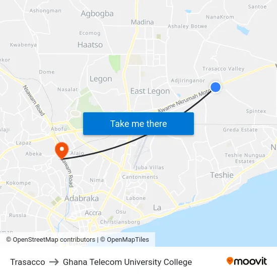 Trasacco to Ghana Telecom University College map