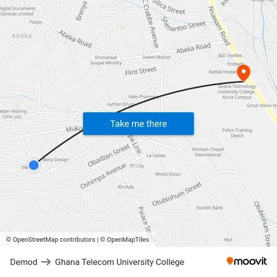Demod to Ghana Telecom University College map