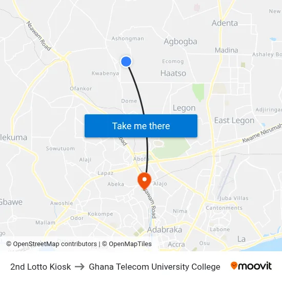 2nd Lotto Kiosk to Ghana Telecom University College map