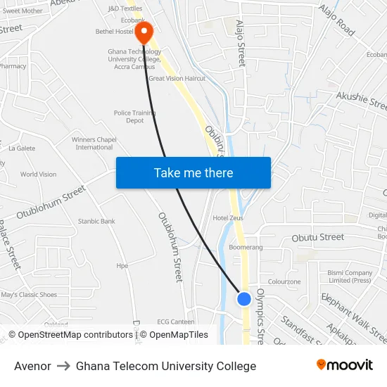 Avenor to Ghana Telecom University College map