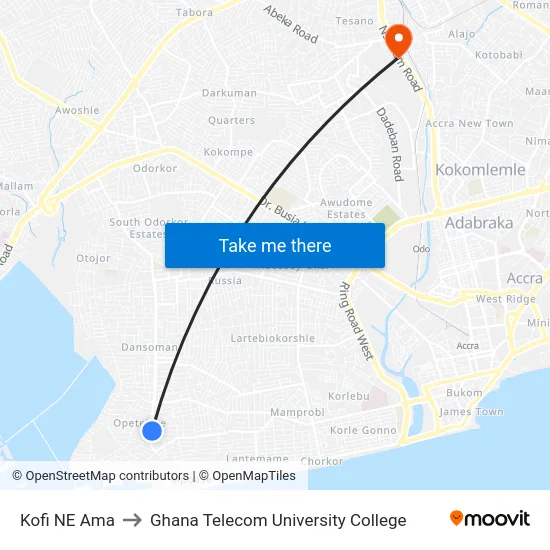 Kofi NE Ama to Ghana Telecom University College map