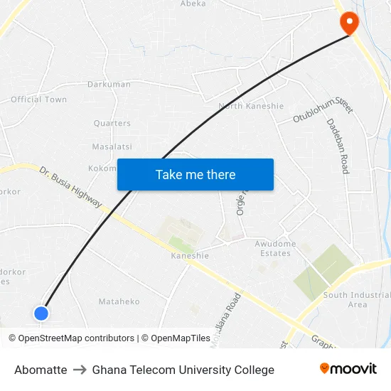 Abomatte to Ghana Telecom University College map
