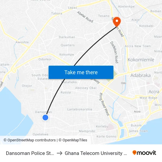 Dansoman Police Station to Ghana Telecom University College map