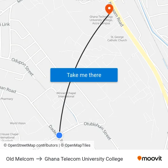 Old Melcom to Ghana Telecom University College map