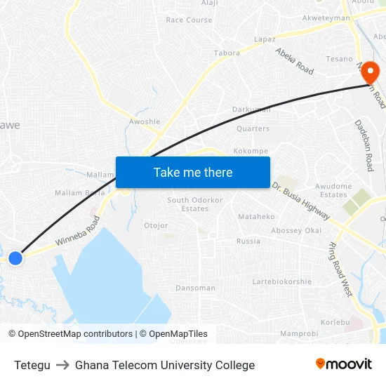 Tetegu to Ghana Telecom University College map