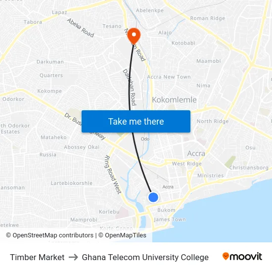 Timber Market to Ghana Telecom University College map
