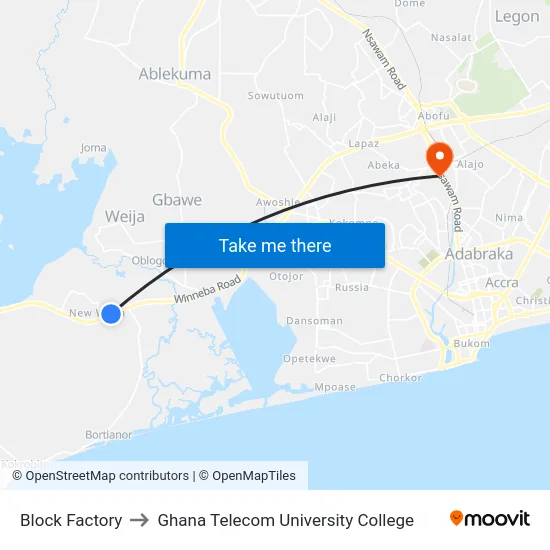 Block Factory to Ghana Telecom University College map