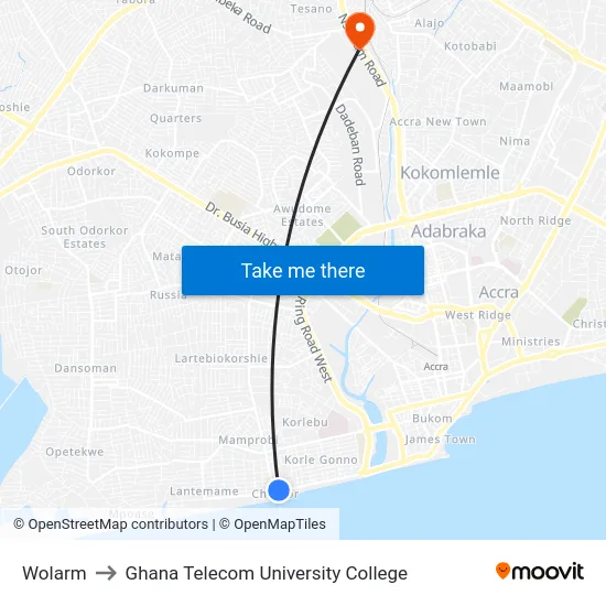 Wolarm to Ghana Telecom University College map