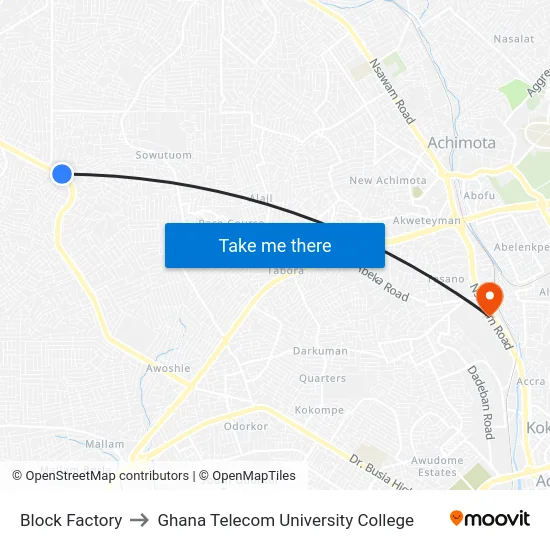 Block Factory to Ghana Telecom University College map