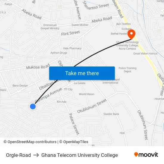 Orgle-Road to Ghana Telecom University College map