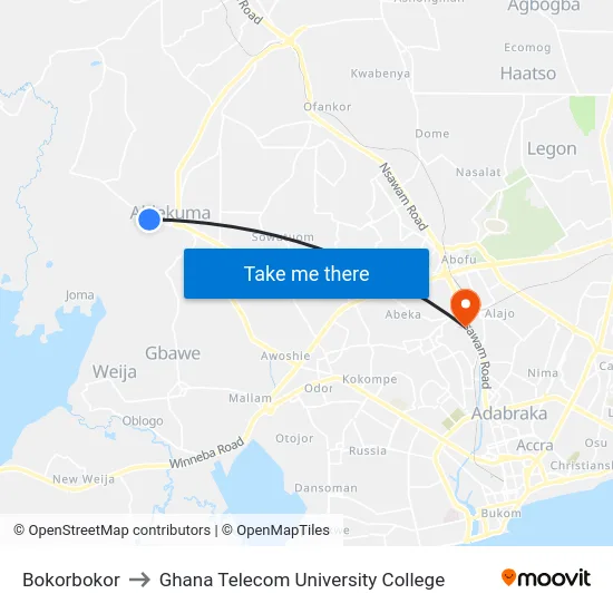 Bokorbokor to Ghana Telecom University College map