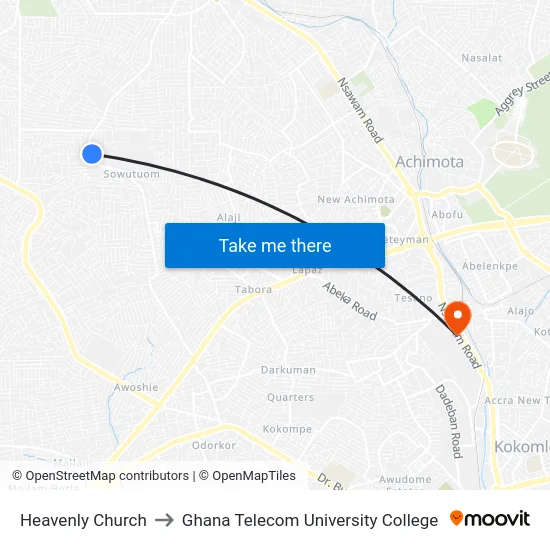 Heavenly Church to Ghana Telecom University College map