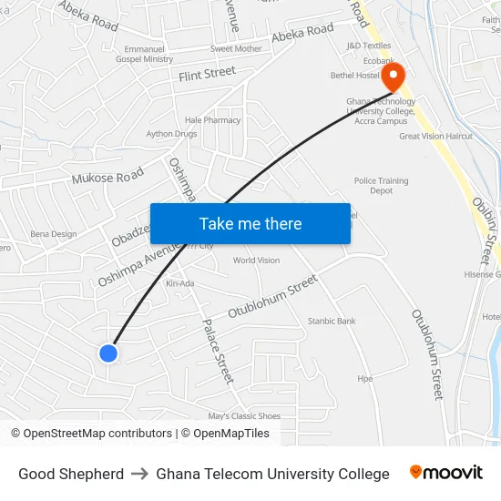 Good Shepherd to Ghana Telecom University College map