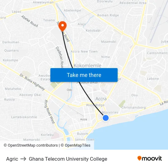 Agric to Ghana Telecom University College map