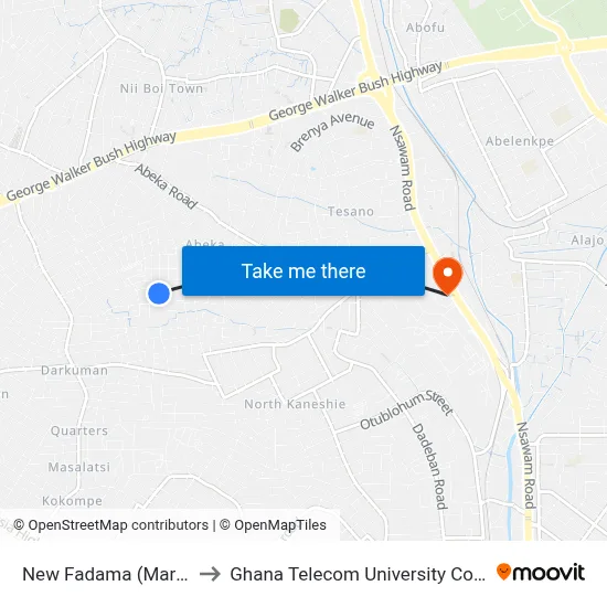 New Fadama (Market) to Ghana Telecom University College map