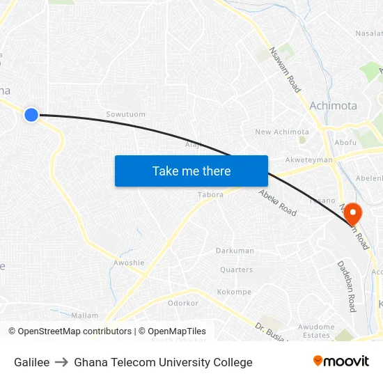 Galilee to Ghana Telecom University College map