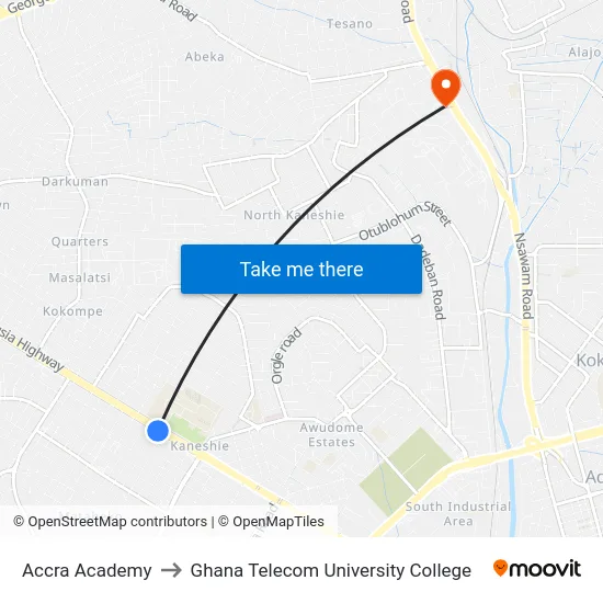 Accra Academy to Ghana Telecom University College map