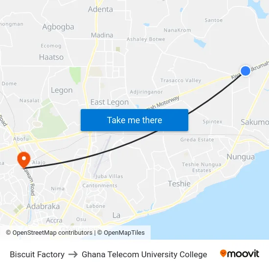 Biscuit Factory to Ghana Telecom University College map