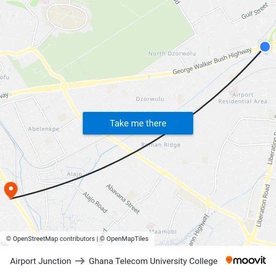Airport Junction to Ghana Telecom University College map