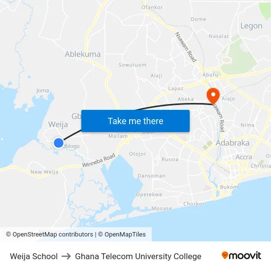 Weija School to Ghana Telecom University College map