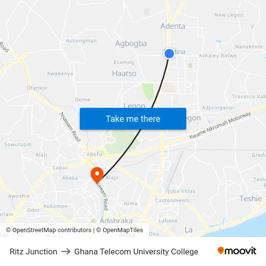 Ritz Junction to Ghana Telecom University College map