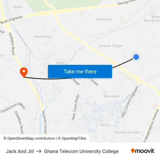 Jack And Jill to Ghana Telecom University College map