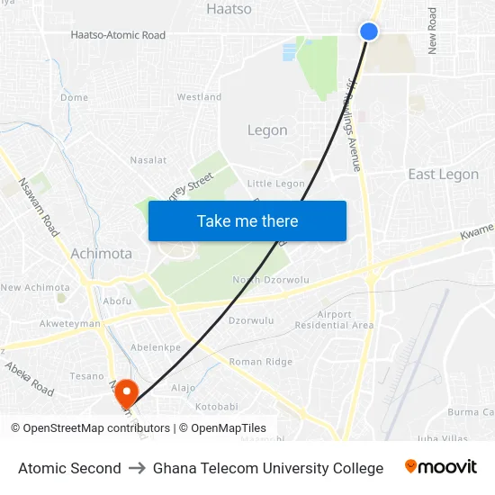 Atomic Second to Ghana Telecom University College map