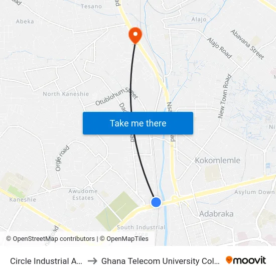 Circle Industrial Area to Ghana Telecom University College map