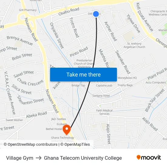 Village Gym to Ghana Telecom University College map