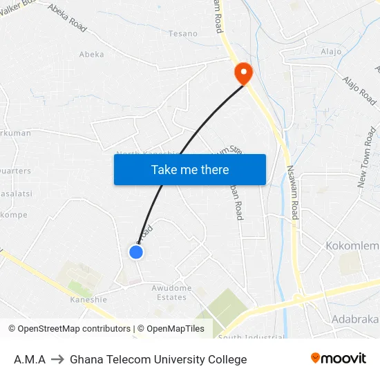 A.M.A to Ghana Telecom University College map