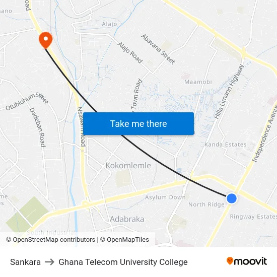 Sankara to Ghana Telecom University College map