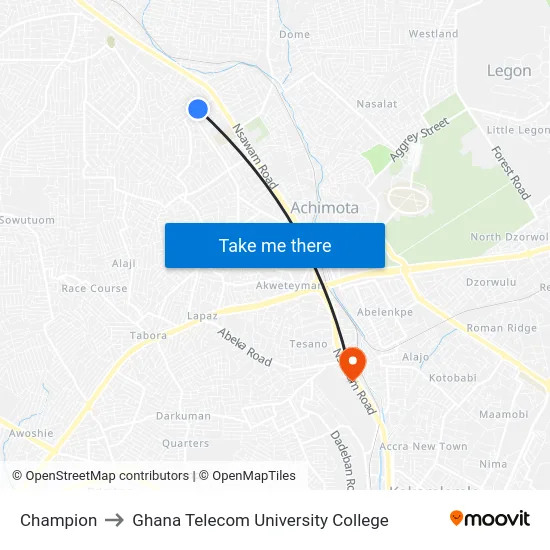 Champion to Ghana Telecom University College map