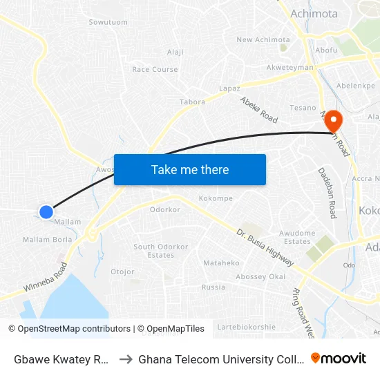 Gbawe Kwatey Road to Ghana Telecom University College map