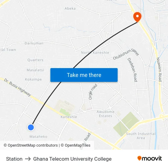 Station to Ghana Telecom University College map