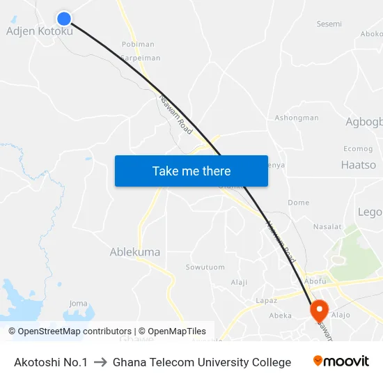 Akotoshi No.1 to Ghana Telecom University College map