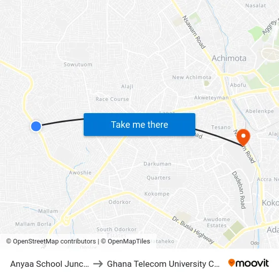 Anyaa School Junction to Ghana Telecom University College map