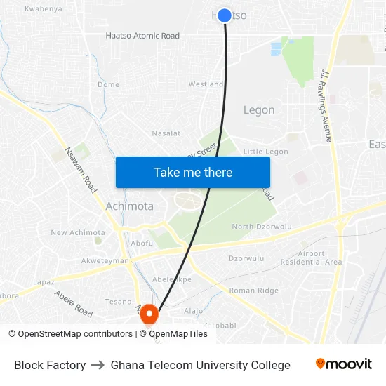 Block Factory to Ghana Telecom University College map