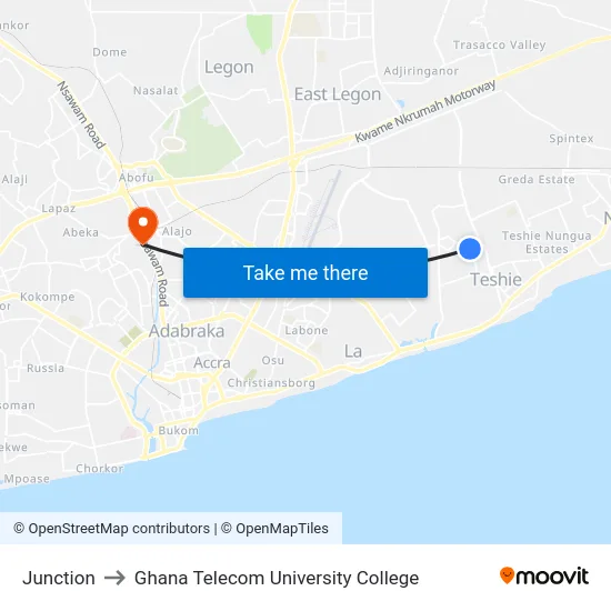 Junction to Ghana Telecom University College map