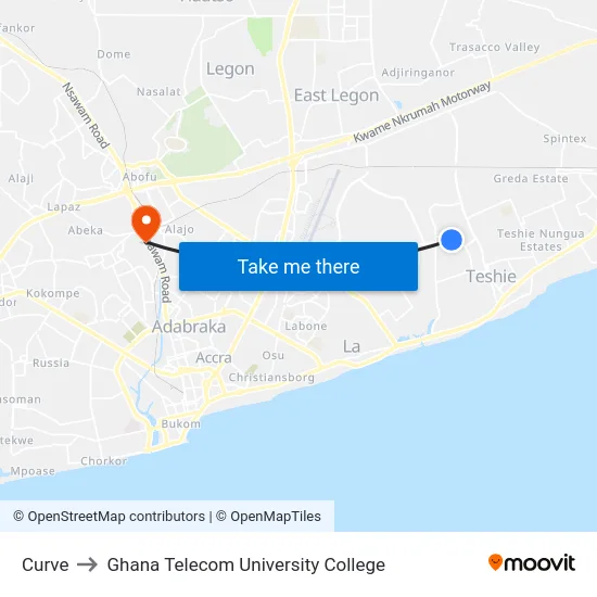 Curve to Ghana Telecom University College map