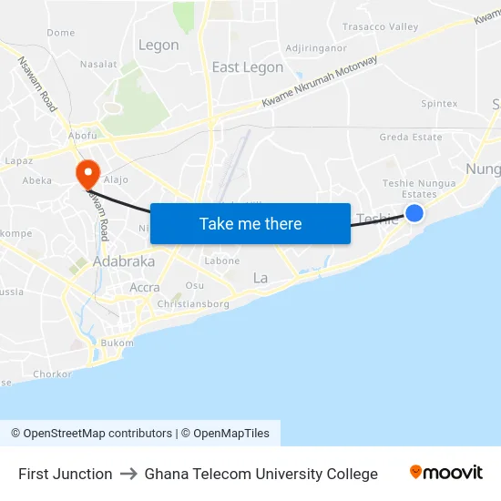 First Junction to Ghana Telecom University College map