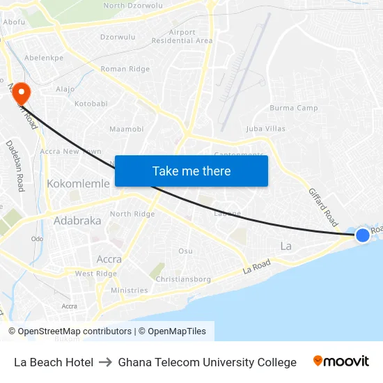 La Beach Hotel to Ghana Telecom University College map