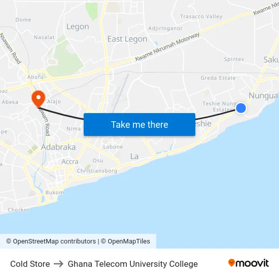 Cold Store to Ghana Telecom University College map