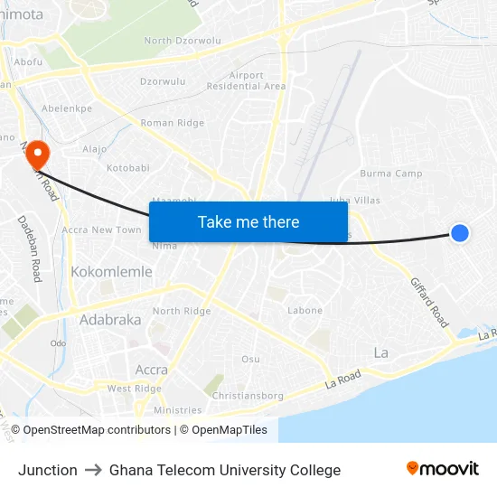 Junction to Ghana Telecom University College map