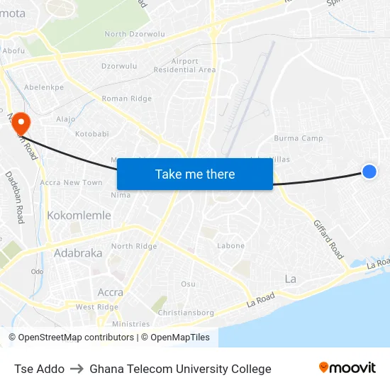 Tse Addo to Ghana Telecom University College map