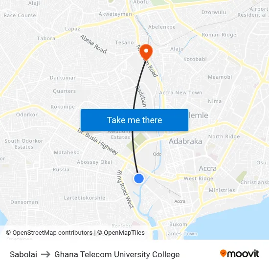 Sabolai to Ghana Telecom University College map