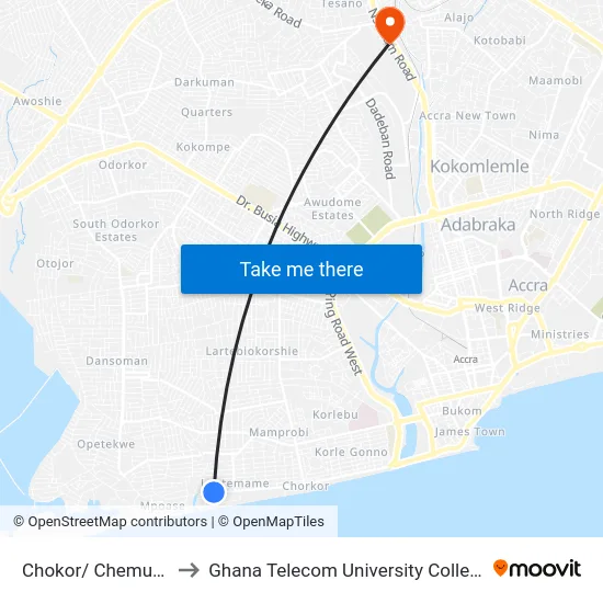 Chokor/ Chemuna to Ghana Telecom University College map